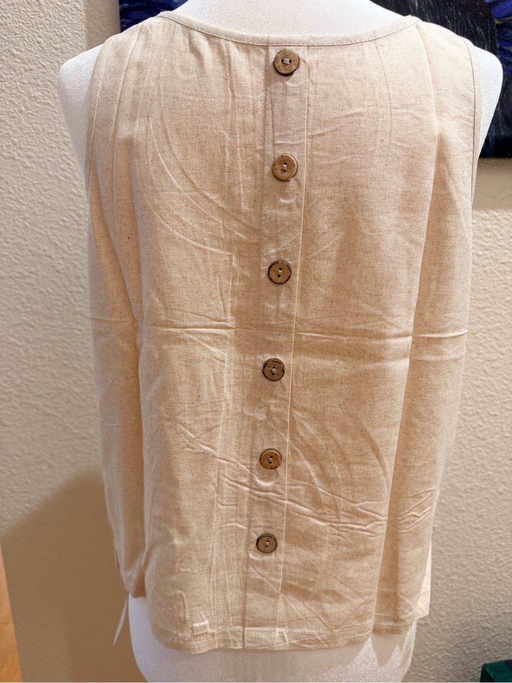 Amazon Sleeveless Button-Back Tank Top in Natural Beige